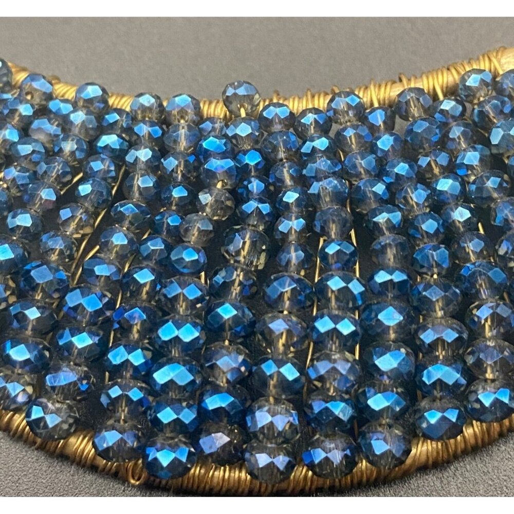 Signed Kenneth Cole New York Necklace AB Blue Beaded Bib Gold Multi Chain 18+3" - Picture 3 of 7